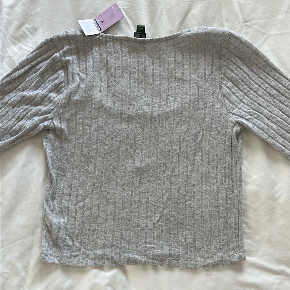 Gray Ribbed Long Sleeve Top - Picture 4 of 4